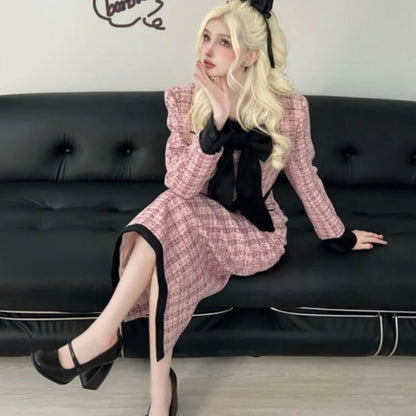 Autumn Winter New Korean Two-piece Skirt Set Crop Jacket Coat Bodycon High Waist Midi Skirt Outfits