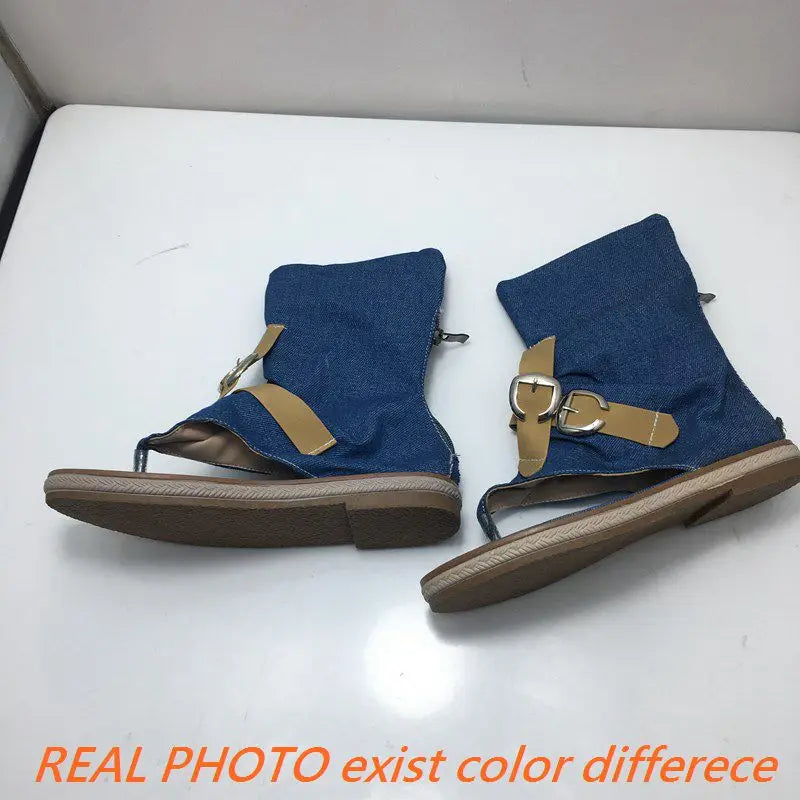 Blue Shoes Buckle Gladiator Sandals Summer Jeans Boots Booties Sandalias Size 43