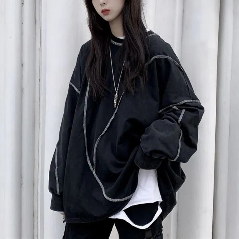 Hoodies Harajuku Bf Style Black Hip-hop Teens Sweatshirts Autumn All-match Daily Simple Df4940