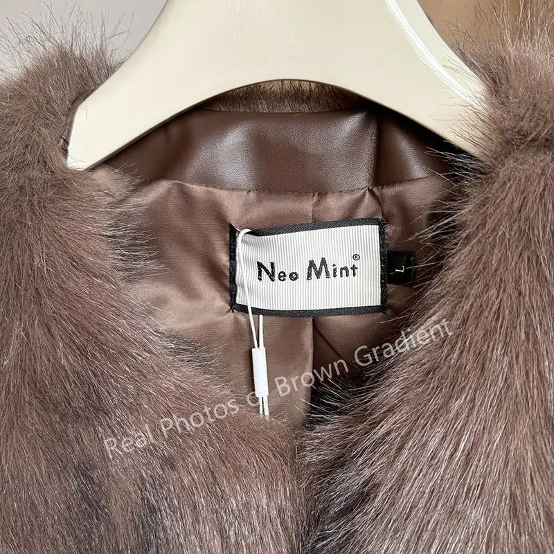 Brand Icon Kendall Jenner Brown Gradient Faux Fur Jacket Winter New Cropped Fox Fur Coat
