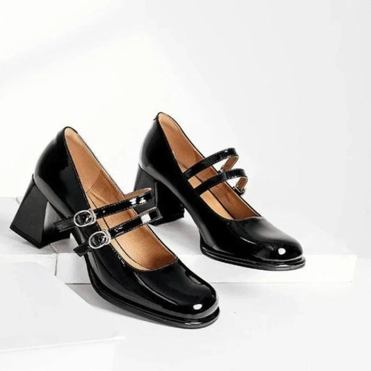 Mary Jane Shoes Square Toe High Heels Buckle Single Shoes Shallow Mouth Designer Party Dress Shoes