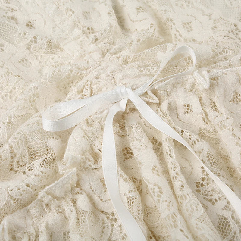 Low Waist Drawstring Pleated Kneelength Skirt Spring New Korean Hollow Color Lace Aline Skirt