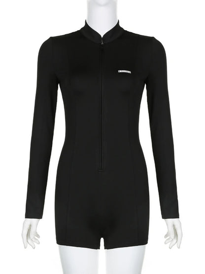 Colour Round Neck Short Jumpsuit Slim Long Sleeve Short Summer Clothing for Y2k Romper
