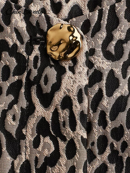 Leopard Puff Sleeve Shirts Blouses Summer O-neck Loose Buttons All-match Cropped Tops Lady High
