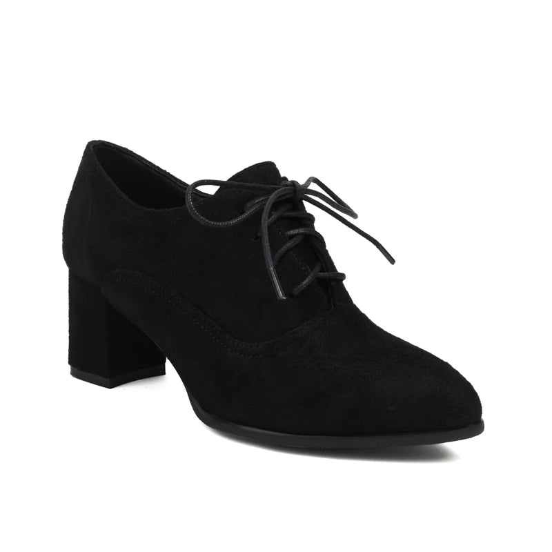 Style Printed Fabric Lace Up High Heeled Shoes Round Toe Cross Tied Spring Autumn New Pumps Oxfords 3548
