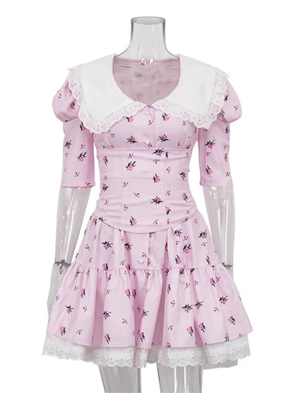 Summer Printed Patchwork Mini Dress Female Vneck Short Sleeve Slim Party Dress Gown for Dress