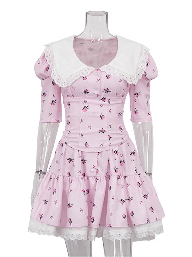 Summer Printed Patchwork Mini Dress Female Vneck Short Sleeve Slim Party Dress Gown for Dress