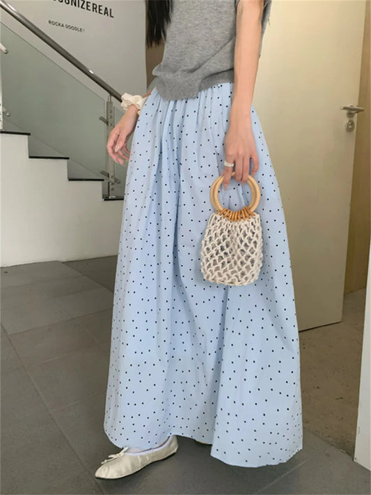 Sweet Long Skirts Polka Dots Loose Summer High Waist Knitted Sweaters Tees Gentle New Slim