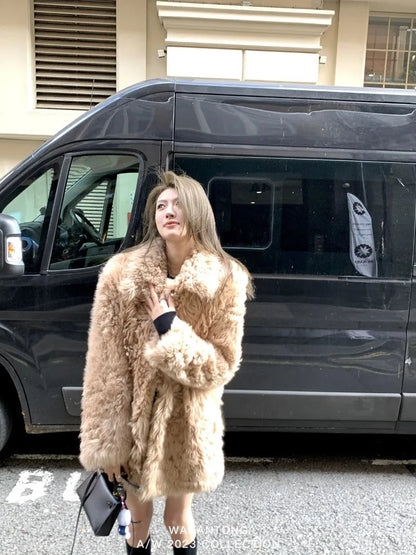 Sweet Hot Girl Fixed Dyed Toka Fur Coat Fall/winter Turndown Collar Loose Longsleeved Coat Female Clothes