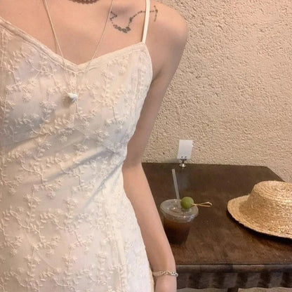 White Lace Long Dresses Aline Spring Summer Korean Dress V Neck Sweet Vestidos Mujer