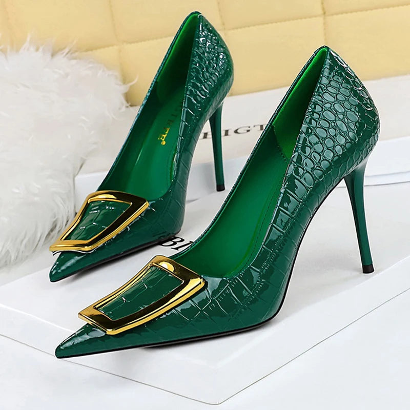 Shoes 10 Cm Metal Buckle Pumps ’s Banquet Shoes Stilettos High Heels Party Shoes