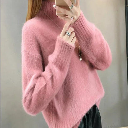 Winter Mink Faux Cashmere Thick Sweater Jumper White Pull Femme Loose Pullover Knitted Fluffy Sweaters for Winter