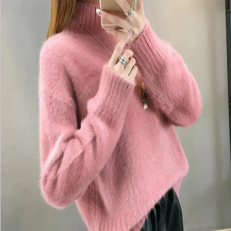 Winter Mink Faux Cashmere Thick Sweater Jumper White Pull Femme Loose Pullover Knitted Fluffy Sweaters for Winter