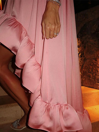 Backless Ruffles Irregular Sleeveless Loose Maxi Dresses Off Shoulder Dresses Lady Beach Vacation Vestidos