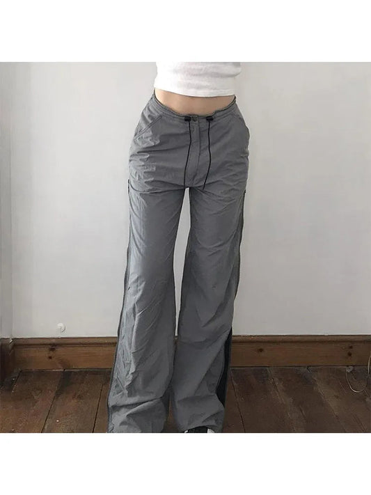 Woman Cotton Pants Loose Trousers Elastic Waist Sweatpants Straight Leg Cargo Simple Pants Allmatch Ins