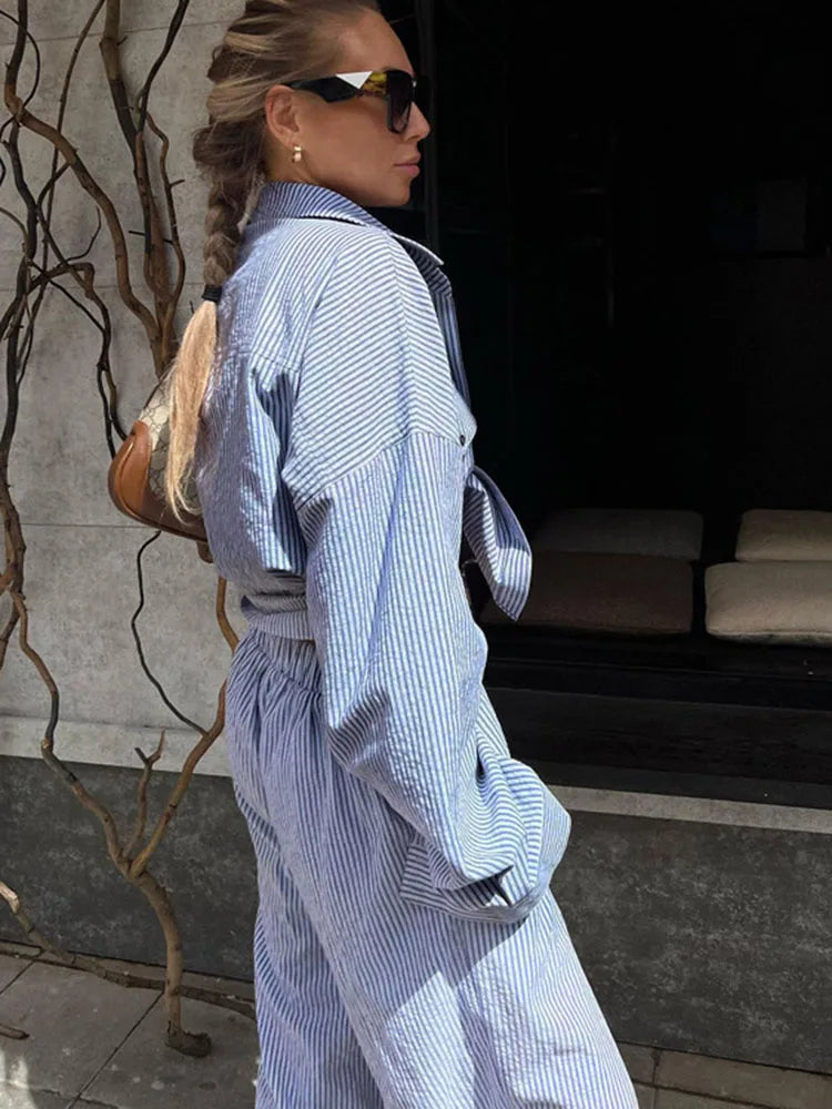 Contrast Color Shirt Pants Suit 2-piece ’s Summer Striped Patchwork ’s Suit 2-piece Pants Suit