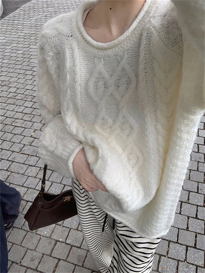 Curl Lazy Style Pullovers Knitted Sweaters Winter Gentle Daily All Match Office Lady