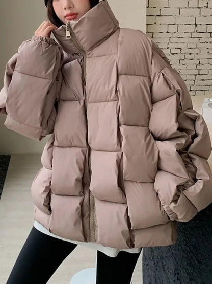 Winter Jacket for Threedimensional Plaid Woven Coat High Street Warm and Thick Winter New Down Jacket