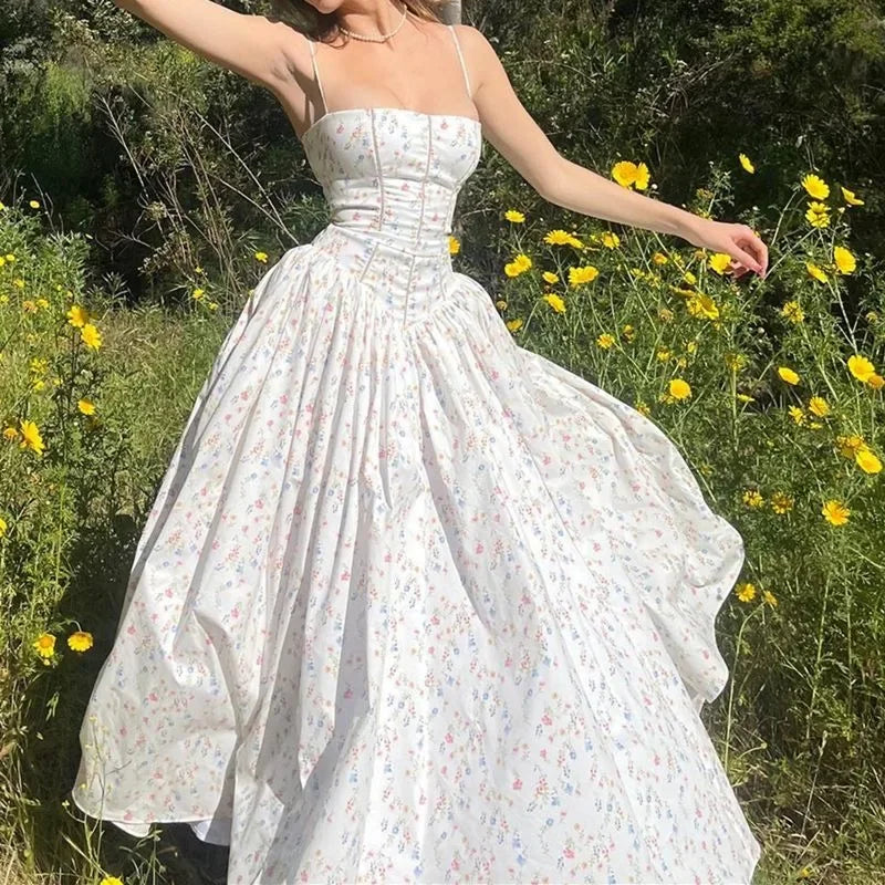 New French Style Suspender Dress Summer Y2k Temperament Dresses Slim Fairy Evening Party Long Dresses