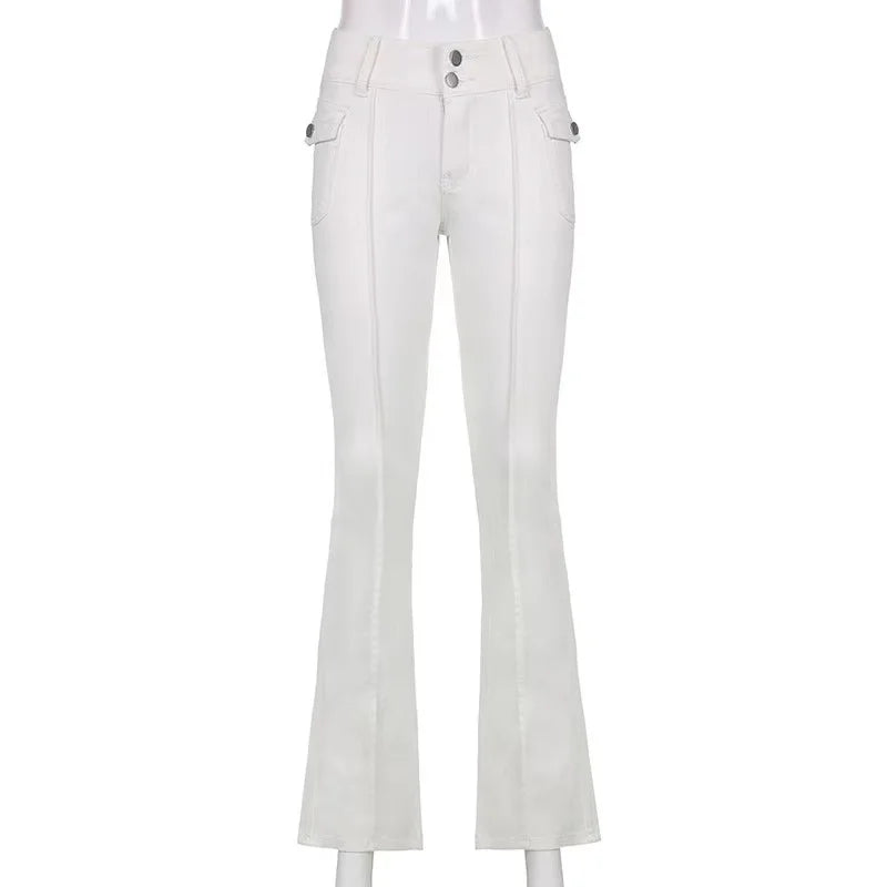 Y2k Brown Flared Jeans Color Pocket Kawaii Trousers Low Waist Aesthetic Jogging Pants Basics