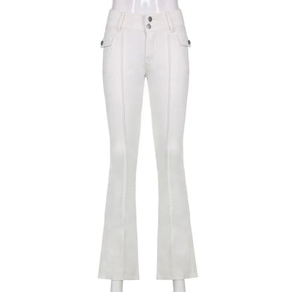 Y2k Brown Flared Jeans Color Pocket Kawaii Trousers Low Waist Aesthetic Jogging Pants Basics