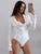 White V-neck Jumpsuit Skinny Long Sleeve Patchwork Top Clothes Female Bandage Rompers Bodysuits