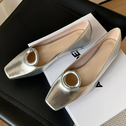 Genuine Leather Square Toe Slipon Ballet Flats Leisure Soft Comfortable Female Espadrilles Daily Shoes