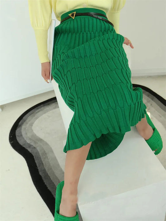 Knit High Waist Patchwork Long Skirt Loose Slim Autumn Knitwear Maxi Skirt