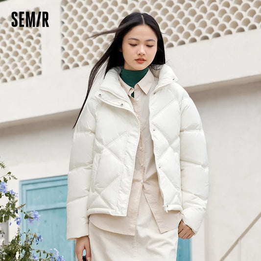 Cotton Clothing Loose Stand Collar Simple Temperament Winter Gentle Waterproof Rhombus Versatile Thick Coat