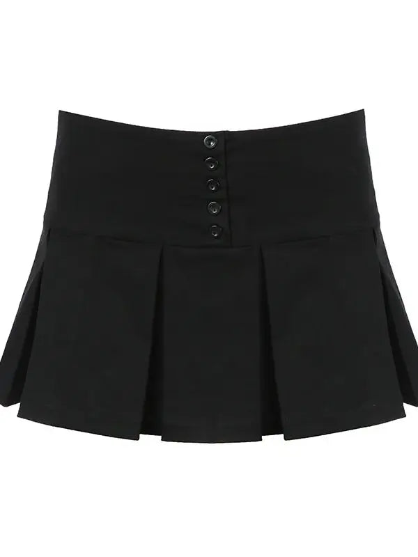 All Match Black Button Pleated Mini Skirts Harajuku Shorts Skirt Japanese 2000s Style Y2k