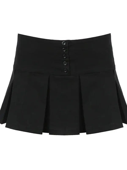 All Match Black Button Pleated Mini Skirts Harajuku Shorts Skirt Japanese 2000s Style Y2k