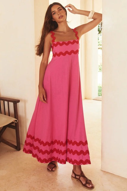 Summer Printed A-line Long Dress Backless Holiday Beach Spaghetti Strap Dresses for Maxi Vestidos Para Mujer