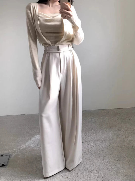 Drop Feeling Wide Leg Suit Pants Spring New High Waist Slimming Versatile Straight Leg Long Trousers