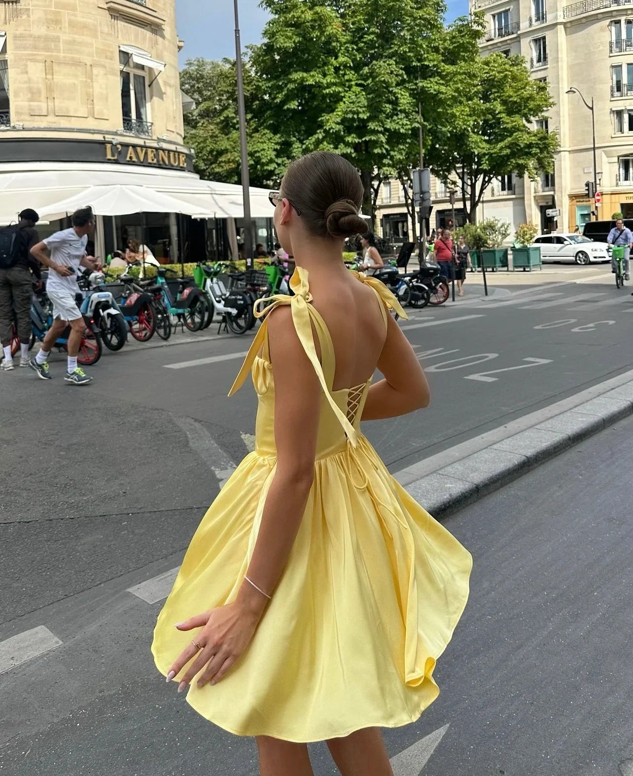 Pleated Design Tie-up Sleeveless Summer Dresses Color Slim Fit Mini Dress Simple Party Dress