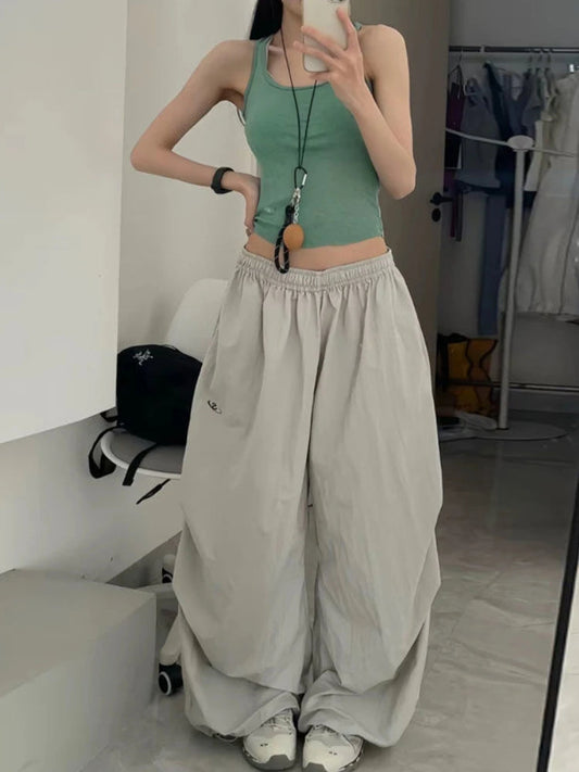 Baggy Jogging Pants Hip Hop Y2k Grey Embroidery Korean Straight Leg Sport Trouser Harajuku Causal Bottoms