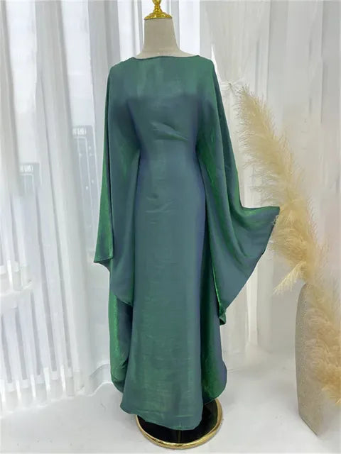 Autumn Loose Shiny Maxi Dress ’s Butterfly Batwing Long Sleeve Muslim Clothes Party Dress Female Long Dress New