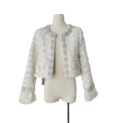 Fringed Tweed Coat New Autumn Long Sleeves Heavy Industry Embroidered Bell Bottoms Stitching Lace .