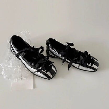 Square Head Bow Shallow Mouth Ballet Shoes Onepedal Flat Mary Jane Single Shoes
