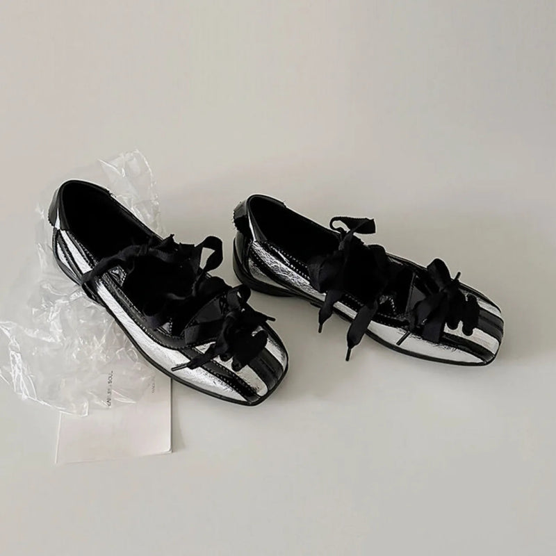 Square Head Bow Shallow Mouth Ballet Shoes Onepedal Flat Mary Jane Single Shoes