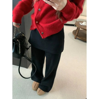 Fake Two Pieces Splicing Color Wide Leg Pants Spring New Korean High Waist Loose All Match Pants