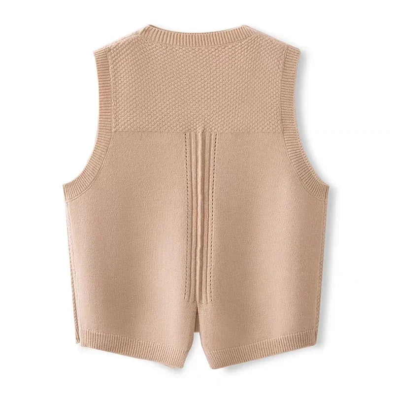 V-neck Sweater Vest Sleeveless Preppy Style Sweet Knitted Vest Female Pullover Waistcoat Fall Winter