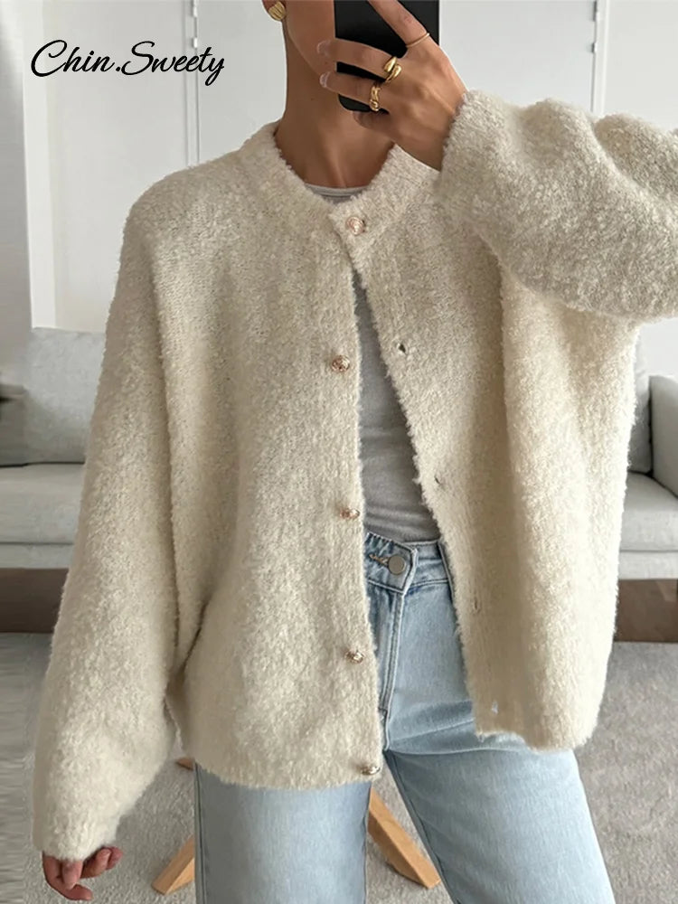 Long Sleeve Sweater Loose Single-breasted Round Neck Cardigan Spring Soft All-matching Outwear