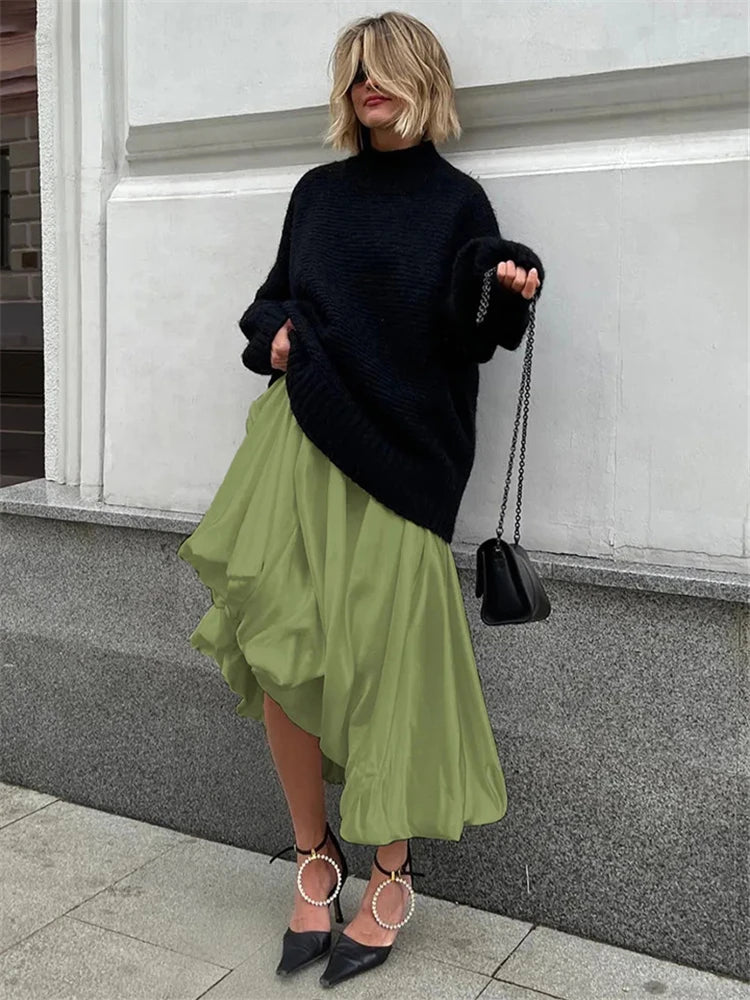 Silk Satin White Maxi Skirt Long Ruffled Pleated Skirts Lantern Pants Aline Silk Long Skirts for New