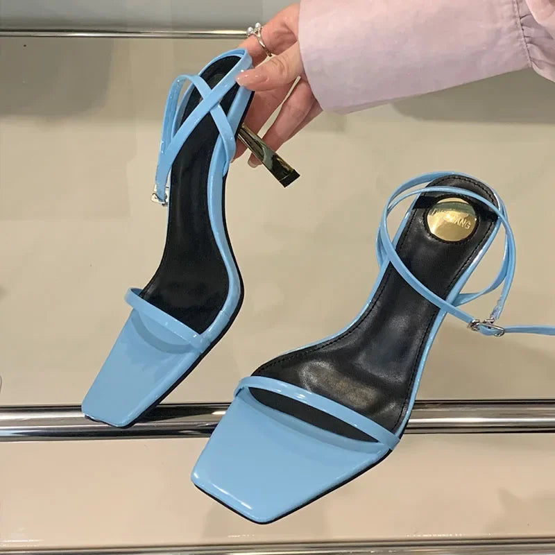 Thin Heels Sandals Open Toe Ankle Strap High Heels Female Simple Designer Party Shoes Pumps