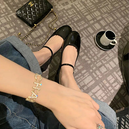 Shiny Pu Leaather Flats Mary Janes Shoes Red Basic Pointed Toe Loafers Spring Autumn Daily Black Shoes New