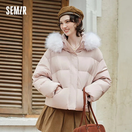 Down Jacket Fur Collar Hooded Warm Simple Versatile New Winter Waterproof Windproof Loose Bread Coat