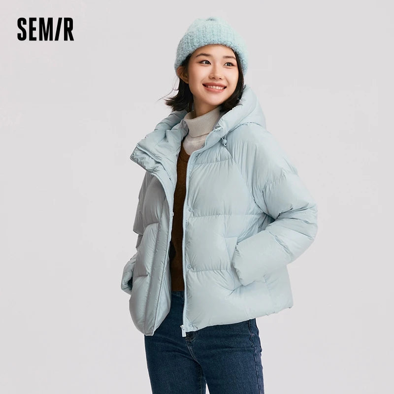 Down Jacket Color Loose Versatile Winter New Three-proof Hooded Puffer Coat Down Jacket