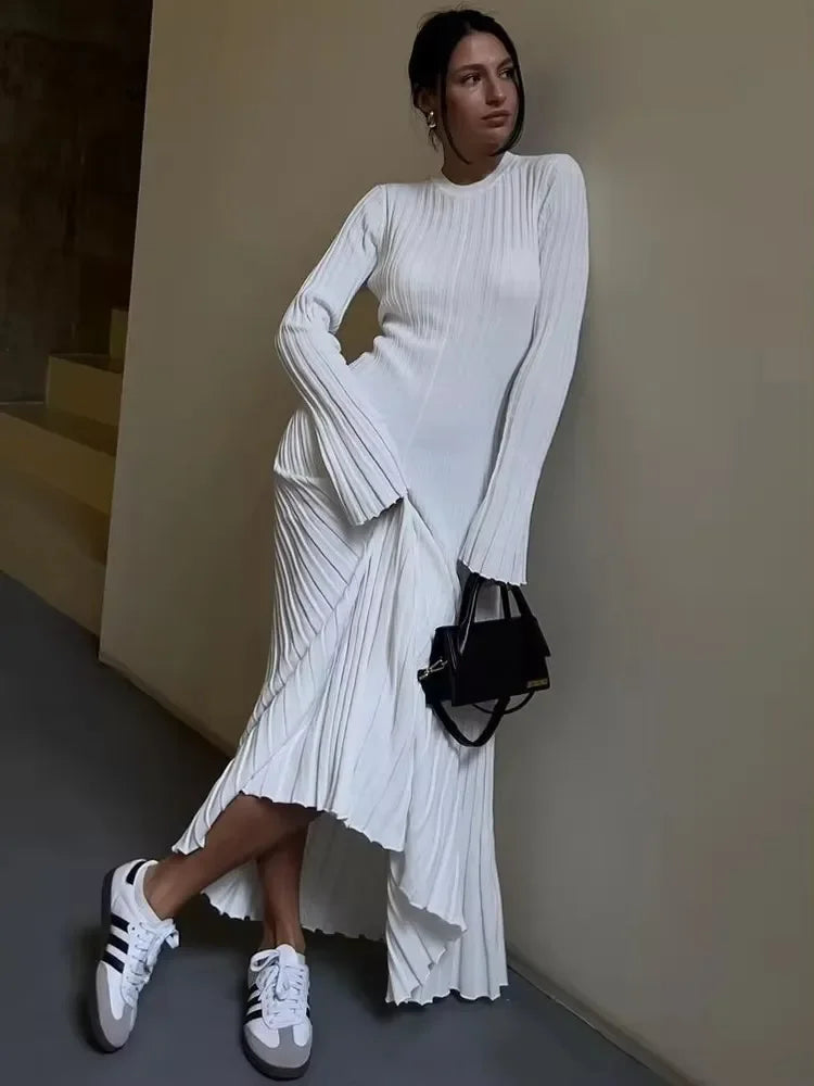 Fall Winter New Knitted Long Dress Female Slinky High Waist Rib Sweater Bodycon Dresses Lady Holiday Party Outfits