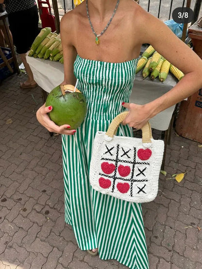New Green Stripes Maxi Dress Tube Long Beach Dress Off Shoulder Backless Summer Bust Elastic Dresses