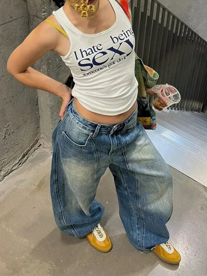 Wash Jeans Y2k Hip Hop Slouchy Oversize Straight Korean Style Wide Leg Denim Pants Harajuku Trouser